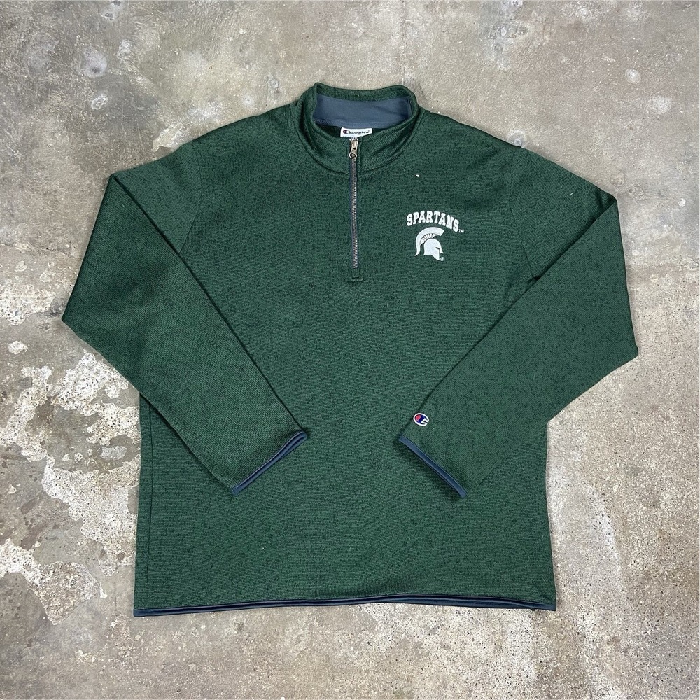 Vintage 90s Champion Michigan‎ State  1/4 Zip Size Large Green Spartans Pullover
